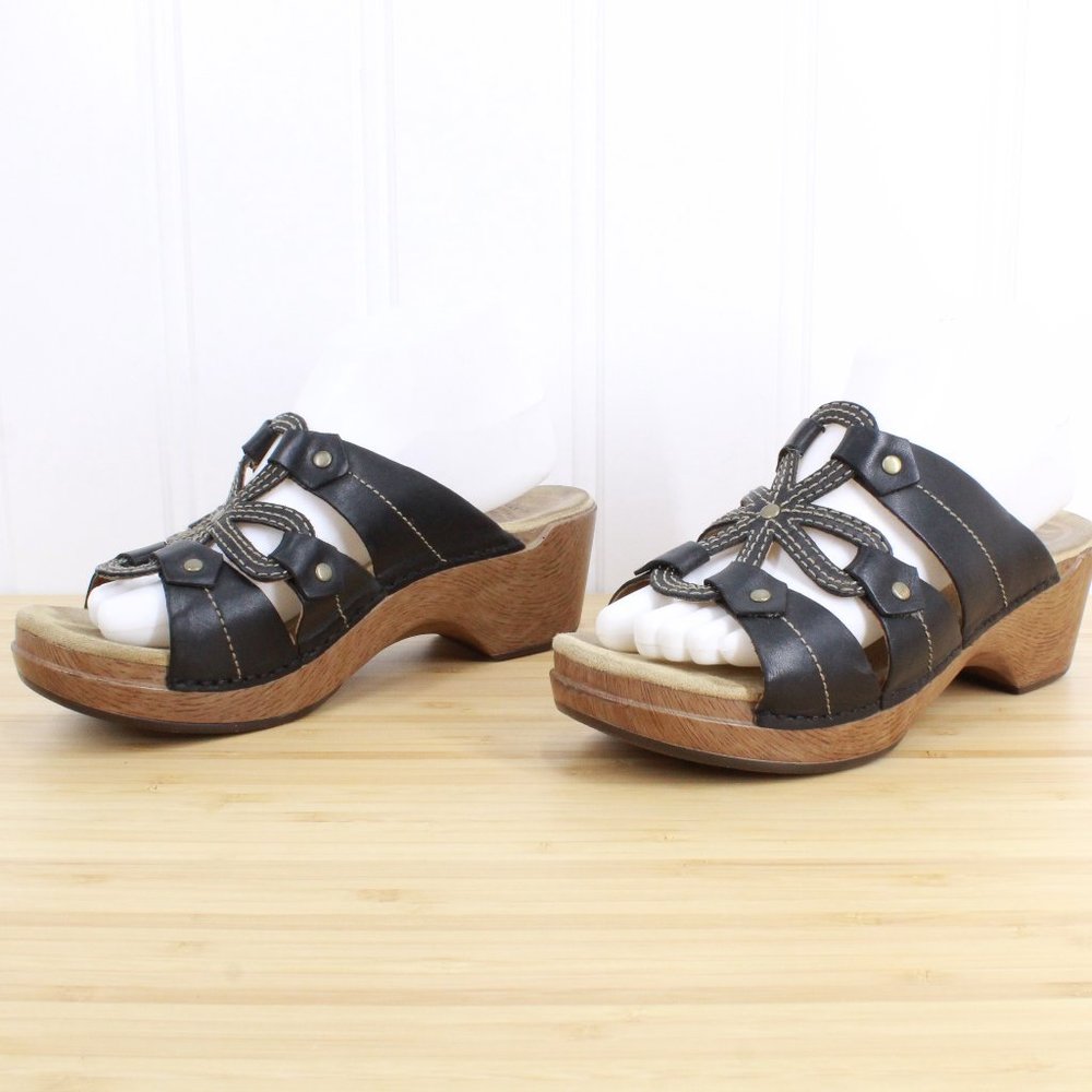 Dansko Serena Floral Laser Cut Black Leather Studded Heeled Sandals Size 10 - Picture 3 of 9